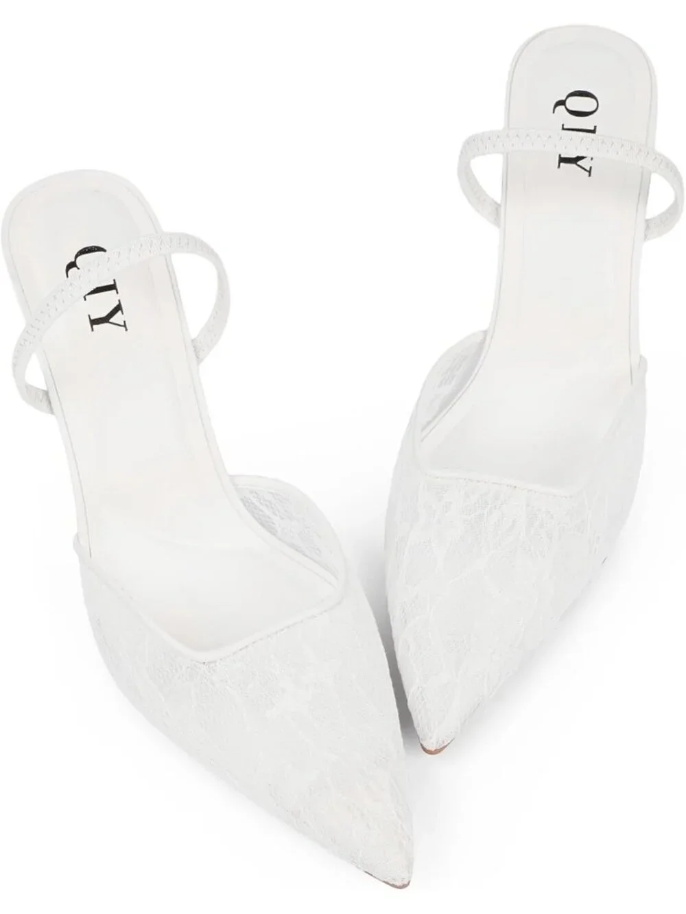 Women's White Lace Pointed Toe Slingback Stiletto Pumps Slip On Heel Mule Shoes